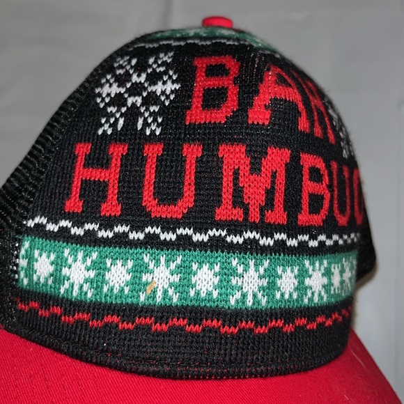 Bah Humbug red green black Christmas CAP black mesh trucker,  HAT  adjustable OS - Picture 2 of 7